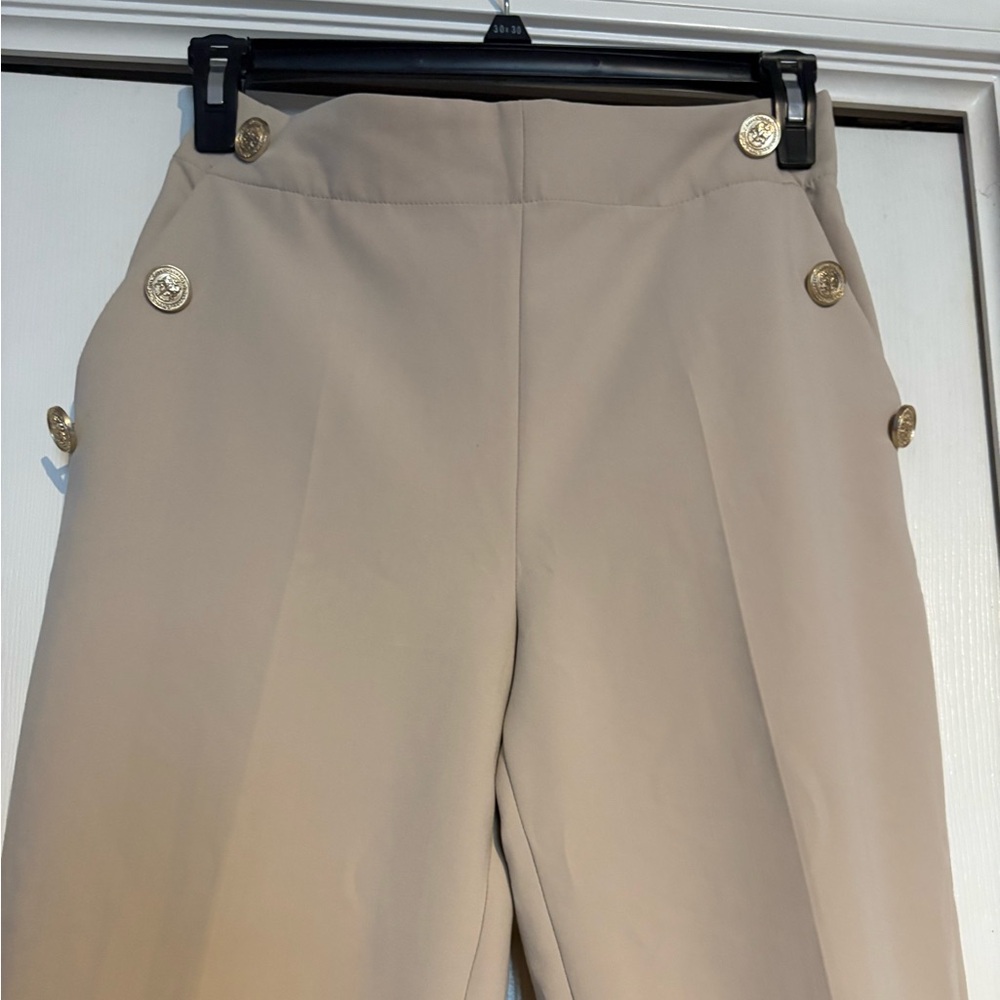 Zara Beige High-Waist Trousers - Picture 4 of 10
